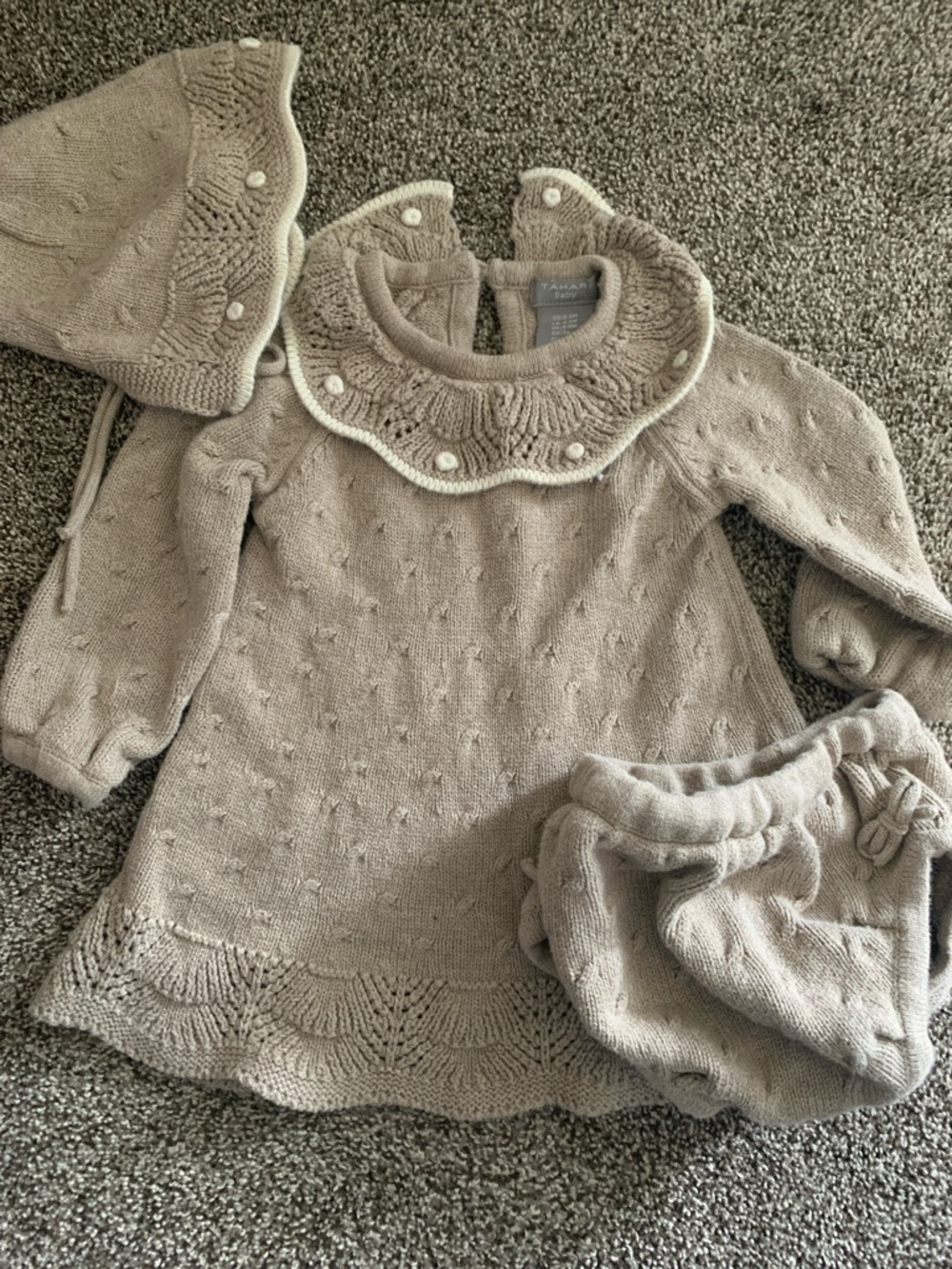 Tahari Toddler Knit Dress Set in Beige